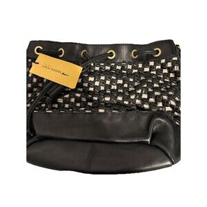 Marta Ponti Portugal Black Leather Woven Crossbody Bag Tan Fabric Great Gift NWT